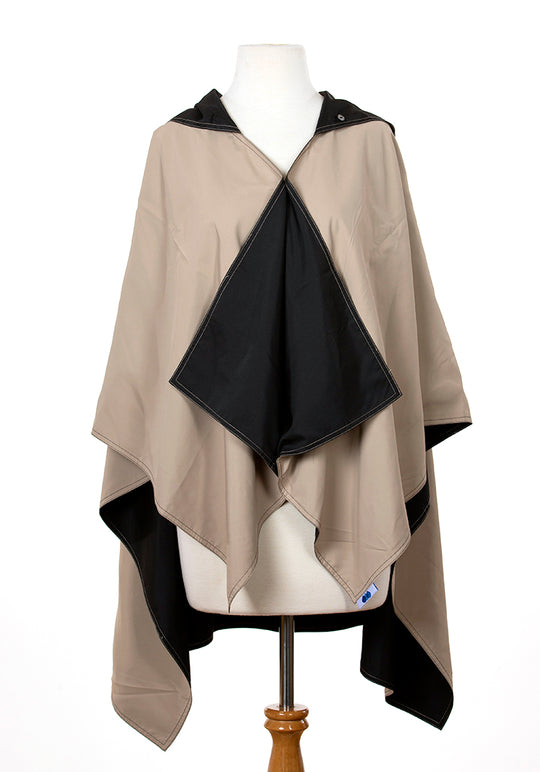 Hooded Black & Camel RAINRAP - fashionable and practical rain gear by RAINRAPS