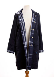 Navy & Navy Plaid RAINTRENCH (with detachable hood) - fashionable and practical rain gear by RAINRAPS