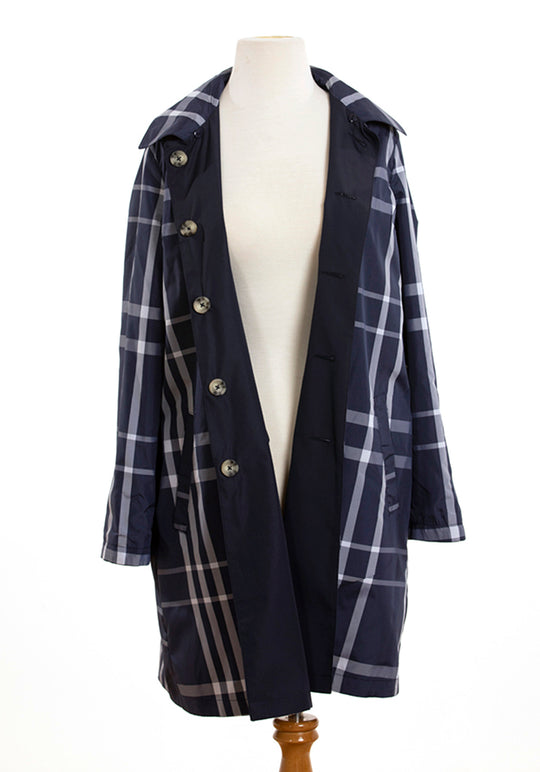 Navy & Navy Plaid RAINTRENCH (with detachable hood) - fashionable and practical rain gear by RAINRAPS