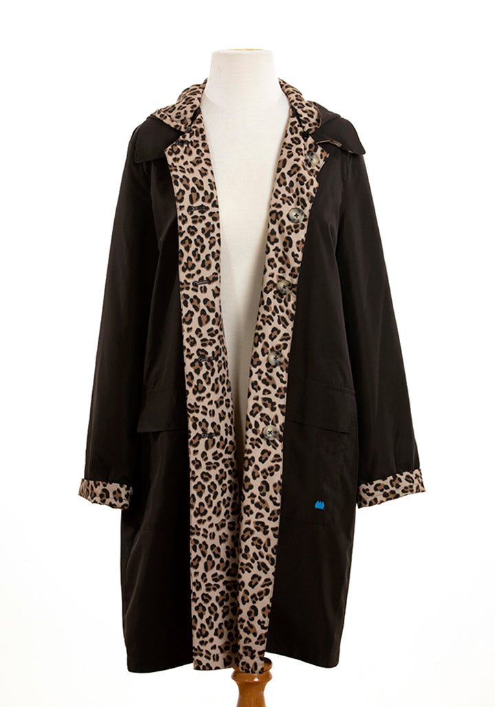 Black & Leopard RAINTRENCH (with detachable hood) - fashionable and practical rain gear by RAINRAPS