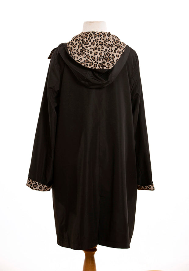 Black & Leopard RAINTRENCH (with detachable hood) - fashionable and practical rain gear by RAINRAPS