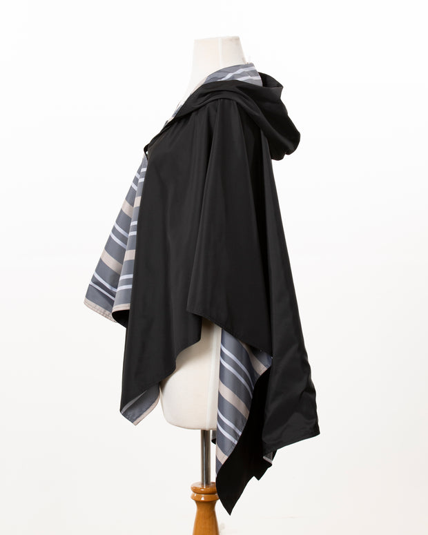 Hooded Black & Cabana Stripe RAINRAP - fashionable and practical rain gear by RAINRAPS
