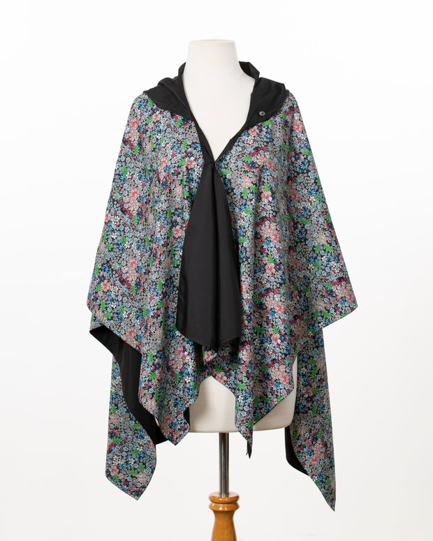 Hooded Black & Floral RAINRAP | Woman's Rain Poncho (Shipping February 1) - fashionable and practical rain gear by RAINRAPS