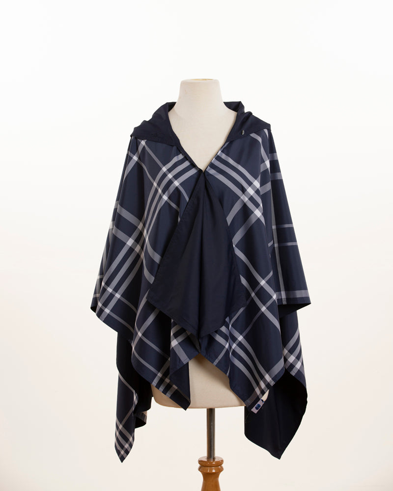 Hooded Navy & Navy Plaid RAINRAP (In stock February) - fashionable and practical rain gear by RAINRAPS