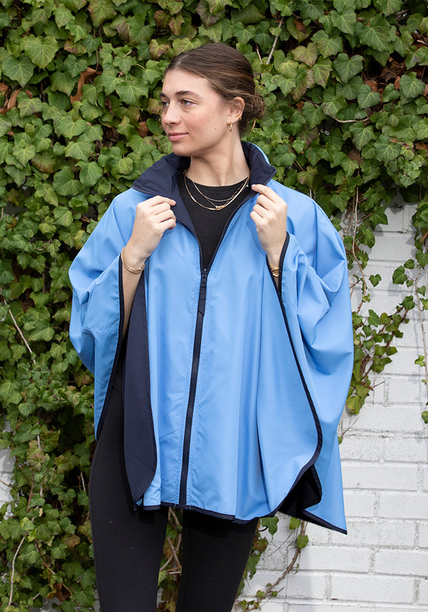 Navy & Periwinkle SPORTYRAP | Sport Poncho - fashionable and practical rain gear by RAINRAPS