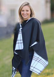Hooded Black & Light Blue Plaid RAINRAP - fashionable and practical rain gear by RAINRAPS