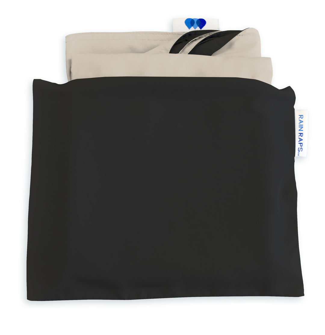 Hooded Black & Camel RAINRAP - fashionable and practical rain gear by RAINRAPS