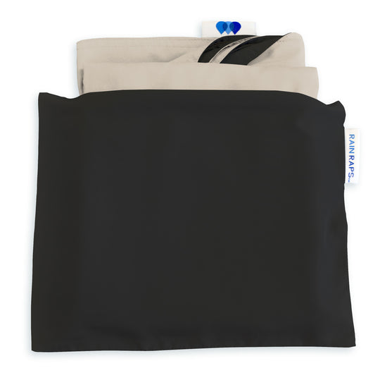 Hooded Black & Camel RAINRAP - fashionable and practical rain gear by RAINRAPS