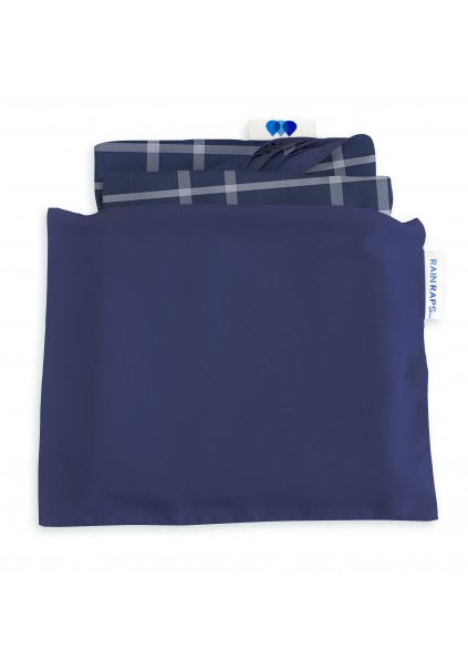 Hooded Navy & Navy Plaid RAINRAP - fashionable and practical rain gear by RAINRAPS